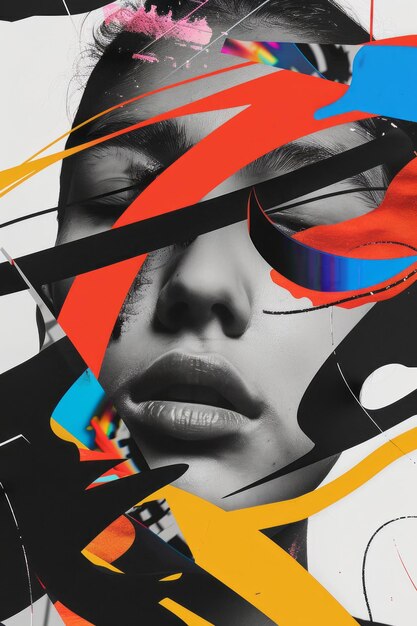 Dynamic contrast diverse portraits vibrant vectors futuristic fonts