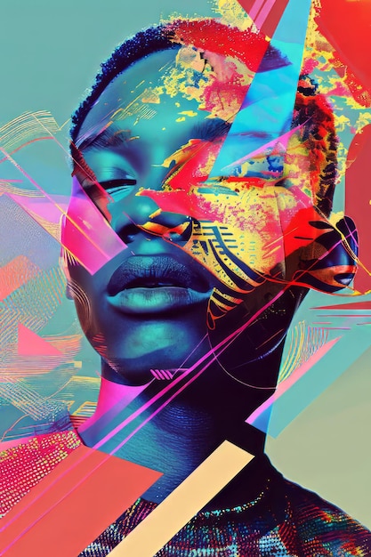 Dynamic contrast diverse portraits vibrant vectors futuristic fonts