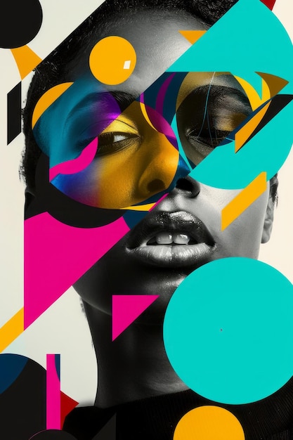 Dynamic contrast diverse portraits vibrant vectors futuristic fonts