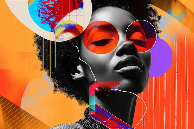 Dynamic contrast diverse portraits vibrant vectors futuristic fonts