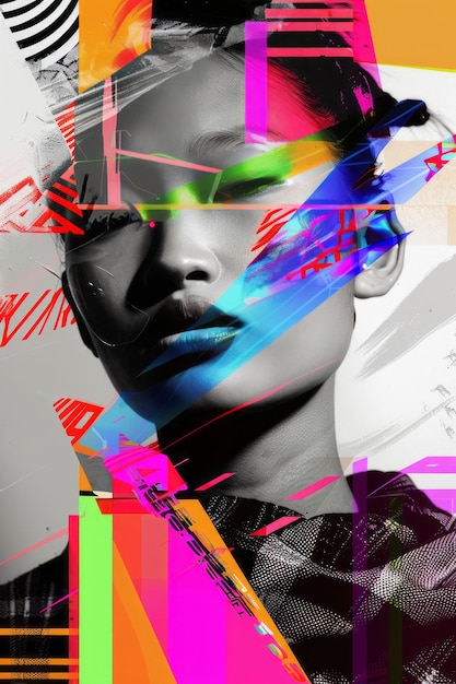 Dynamic contrast diverse portraits vibrant vectors futuristic fonts