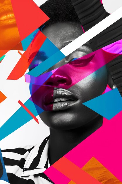 Dynamic contrast diverse portraits vibrant vectors futuristic fonts