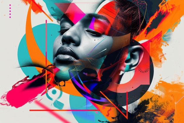 Dynamic contrast diverse portraits vibrant vectors futuristic fonts