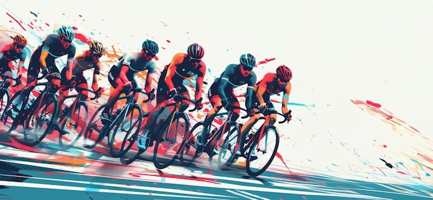 Dynamic cycling race with vibrant abstract art background