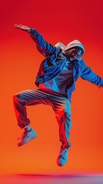 Photo dynamic dance pose with neon lighting