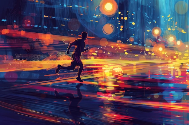 Photo dynamic digital art of man running in urban setting