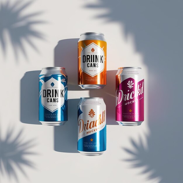 Photo dynamic display of modern drink cans in minimalist lighting