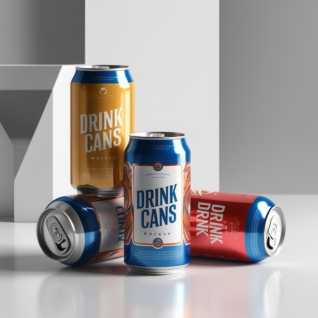 Photo dynamic display of modern drink cans in minimalist lighting