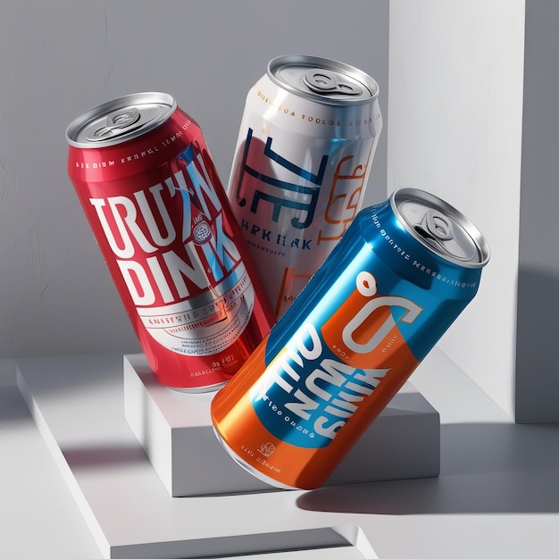 Dynamic Display of Modern Drink Cans in Minimalist Lighting