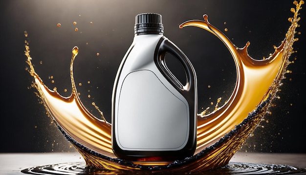 Dynamic Engine Oil Bottle Mockup with Fluid Splash Design