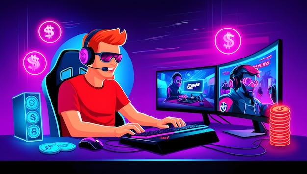 Dynamic Esports Gamer Engaged in Competitive Online Gaming with Monetary Rewards Theme