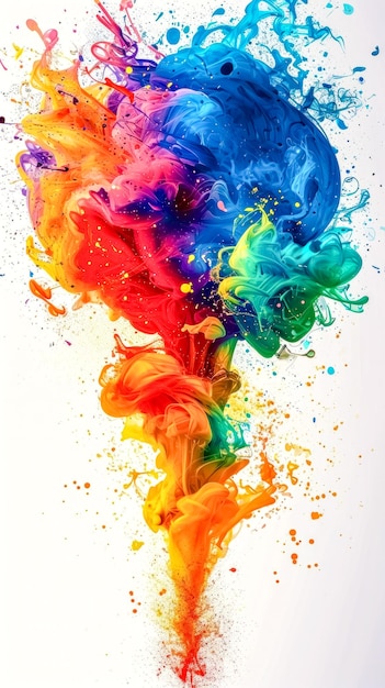 Dynamic explosion of colorful ink splashes against a white background symbolizing creativity and