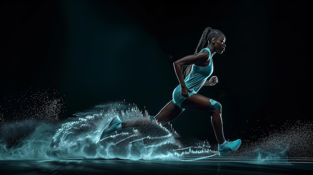 Photo dynamic female sprinter in athletic gear captures the essence of fitness and sports motivation