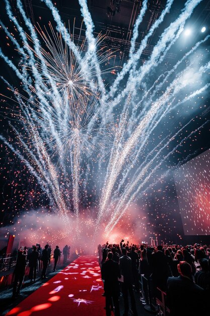 Photo dynamic fireworks display at film festival red carpet event