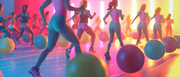 Dynamic fitness class activity vibrant gym 3D illustration