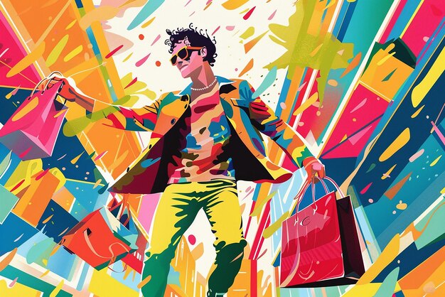 Photo dynamic and fun shopping spree vector illustration with diversity