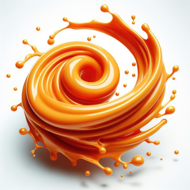 A dynamic and glossy swirl of orange liquid or cream creating a visually appealing pattern