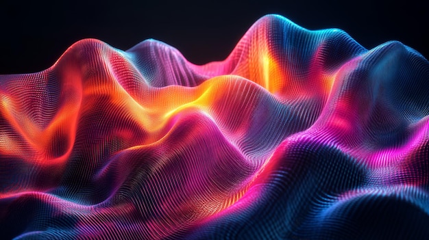 Photo dynamic glowing fluid wave representing digital music visualization concepts at night