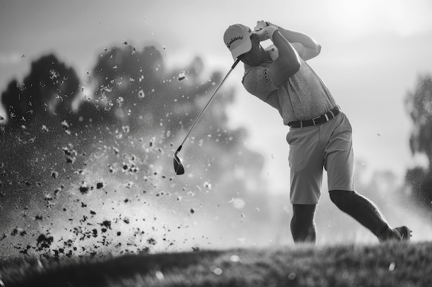 Photo dynamic golf swing in action capturing power and precision in black and white