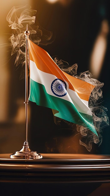 A dynamic graphic art piece featuring the national flag of India against a dark background