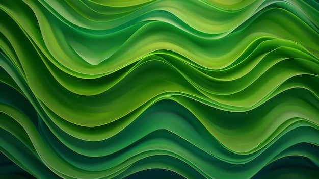 Dynamic green waves cascade through the image creating an impression of continuous motion and energy while maintaining a natural organic rhythm