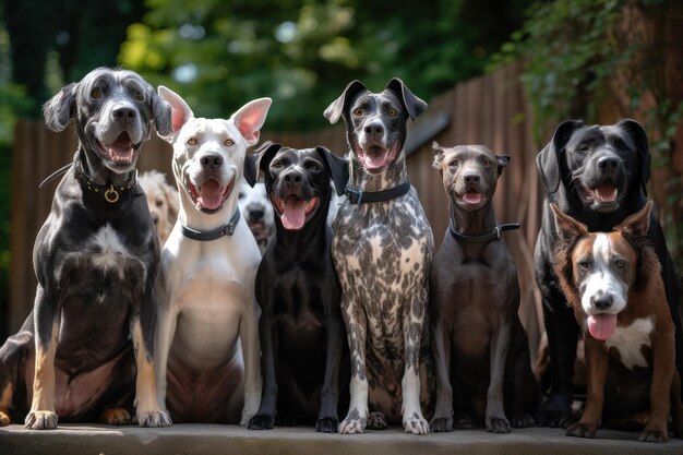 Dynamic Group of Dogs with Playful Expressions Outside