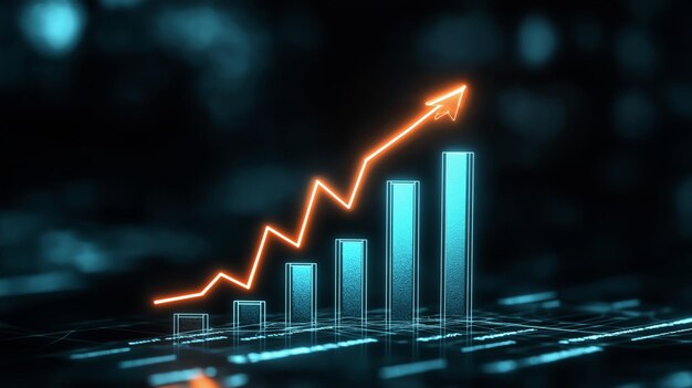 Photo a dynamic growth chart with rising bars and an upward arrow symbolizing progress and financial success in a digital environment