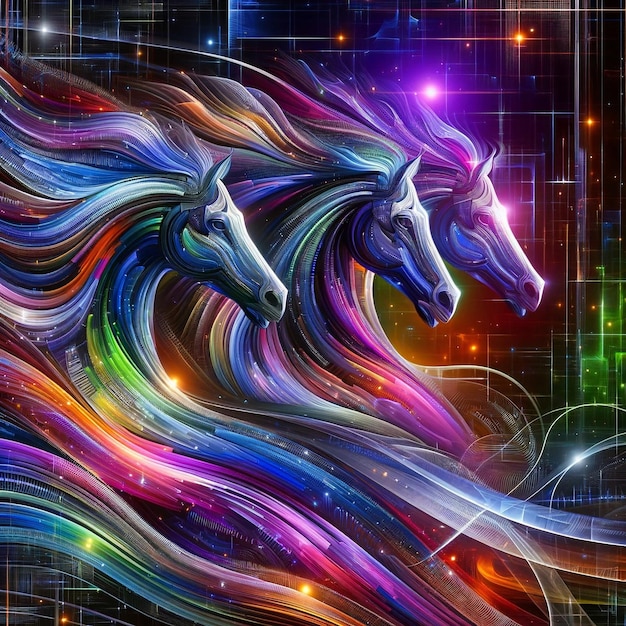 Dynamic Horse Power Vibrant Algorithmic Trading Patterns in Stunning Digital Art