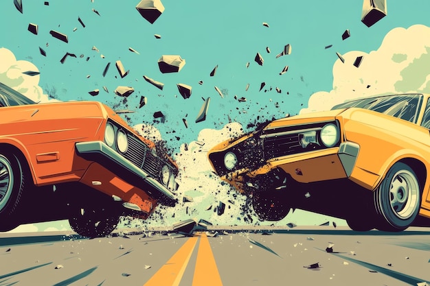 Photo a dynamic illustration of a car crash featuring debris and action effects