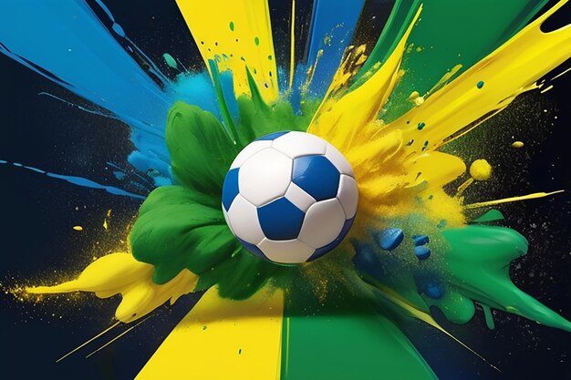 Photo a dynamic illustration of an explosion of colorful paint powder in green yellow and blue representing