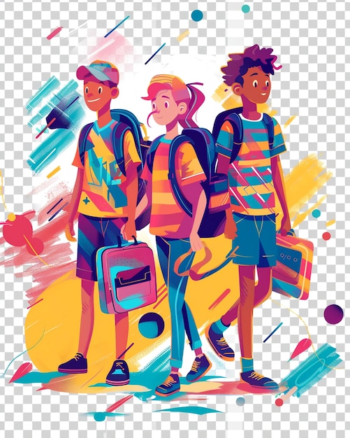 Photo dynamic illustration of young people exploring urban adventures