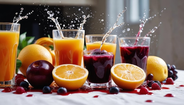 dynamic image of fresh fruit juices splashing