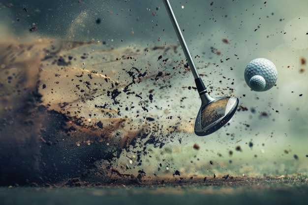 Photo dynamic image of golf club hitting ball with splash