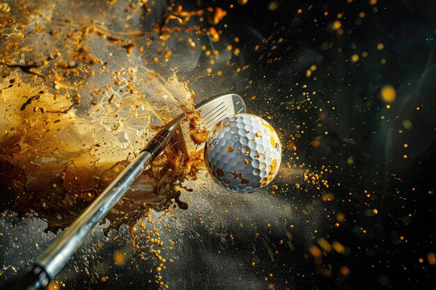 Photo dynamic image of golf club hitting ball with splash