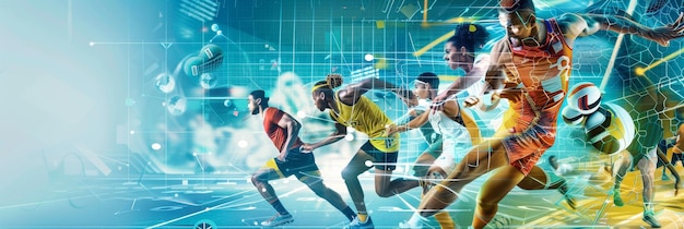 A dynamic image representing the future of sports featuring athletes running through a futuris