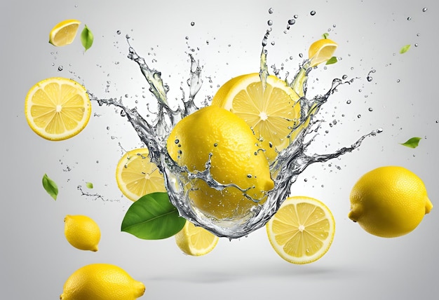 Photo dynamic lemon splash with realistic fruit