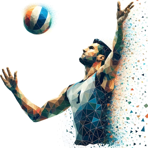 Dynamic Low Poly Volleyball Serve Shatter Effect Illustration of an Athlete in Action