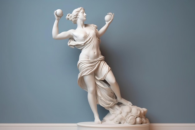 Dynamic Marble Statue Ancient Greek Goddess Engaged in Sports Generative AI