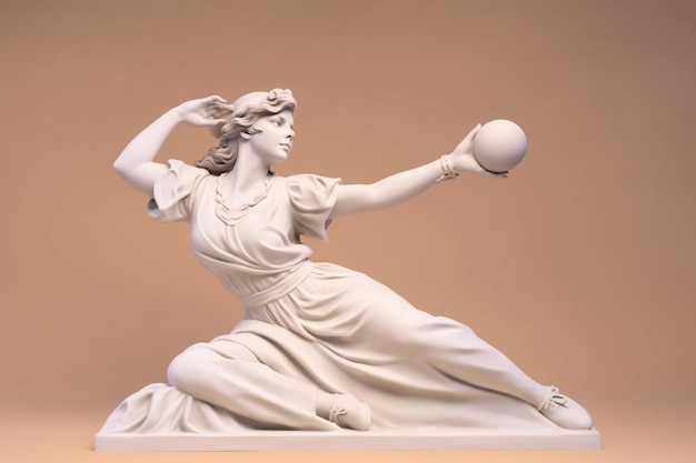 Dynamic Marble Statue Ancient Greek Goddess Engaged in Sports Generative AI