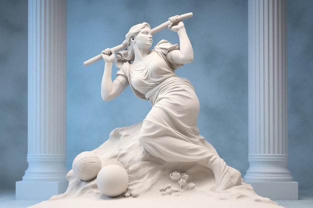 Dynamic Marble Statue Ancient Greek Goddess Engaged in Sports Generative AI