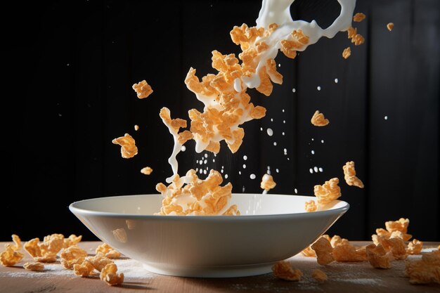 Dynamic milk splash with cornflakes