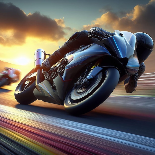 Dynamic motorcycle race set on a winding track CGI render