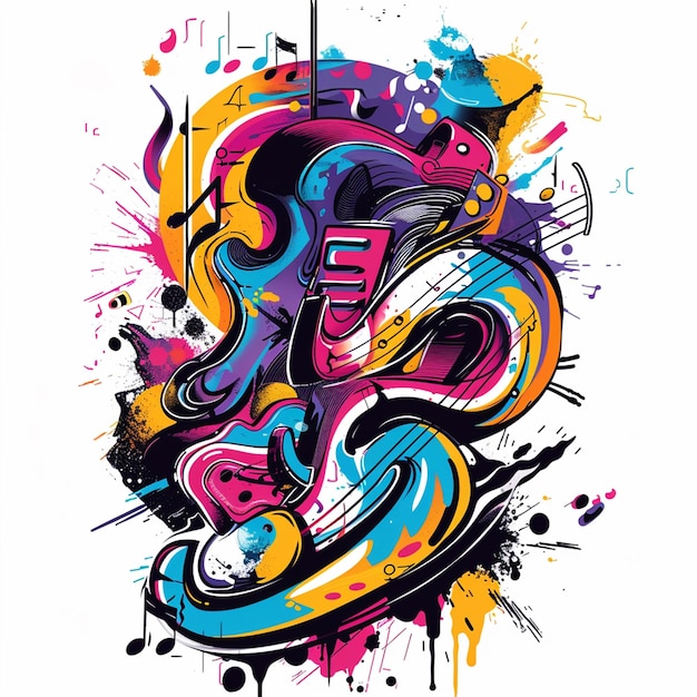 Photo dynamic musicthemed tshirt design in modern graffiti style