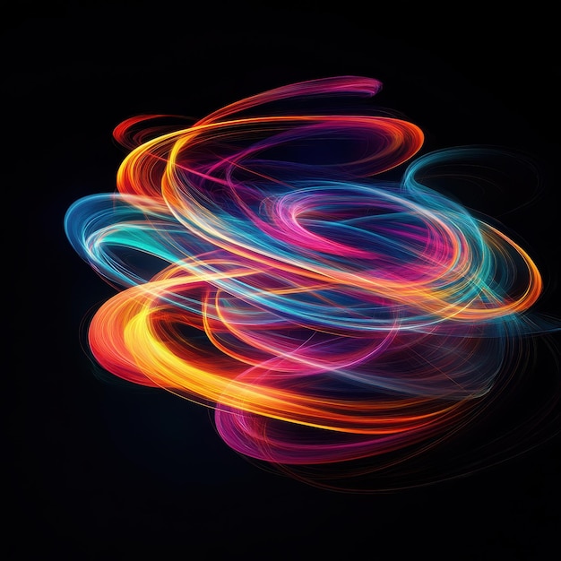 Dynamic Neon Light Trails Abstract Art on Dark Background