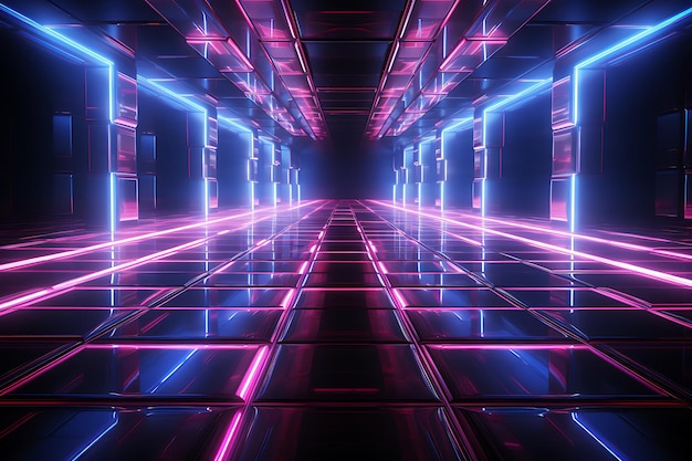 Dynamic Neon Tunnel Laser Glow Cyberpunk Perspective Futuristic Tech Vision