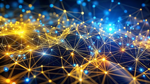 Dynamic Network Visualization in Gold and Blue Ideal for Technology and Data Connectivity Themes