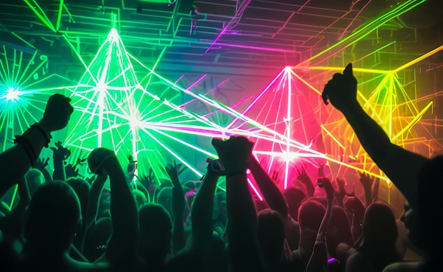 Dynamic Nightclub Party with Laser Lights and Smoke Machine vibrant energy of crowded club Generative AI