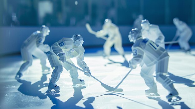 Photo dynamic paper cutout ice hockey players showcasing speed and skill in entertaining game