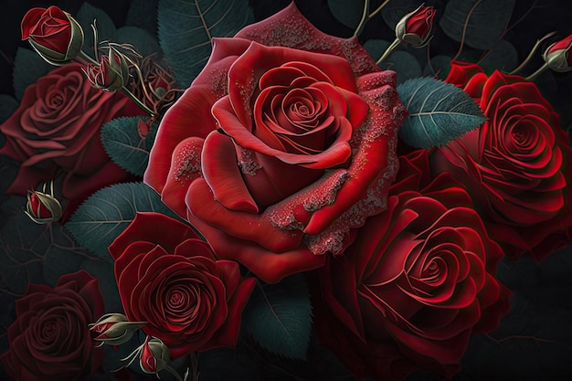 Dynamic Pose Photography of Beautiful Red Roses for Valentine's Day