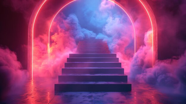 Dynamic presentation with a neon podium and animated background visuals